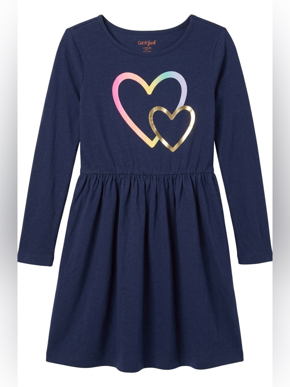 Cat & Jack Girls Longsleeve Dress Rainbow and Golden Heart size L (10/12)